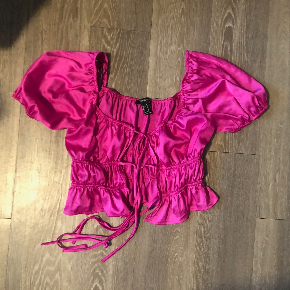 Pink front tie crop top
